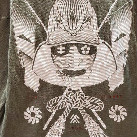 RYU Men Shirt Small Olive Samurai Graphic Waffle Knit Long Sleeve Crew Neck - Picture 2 of 9